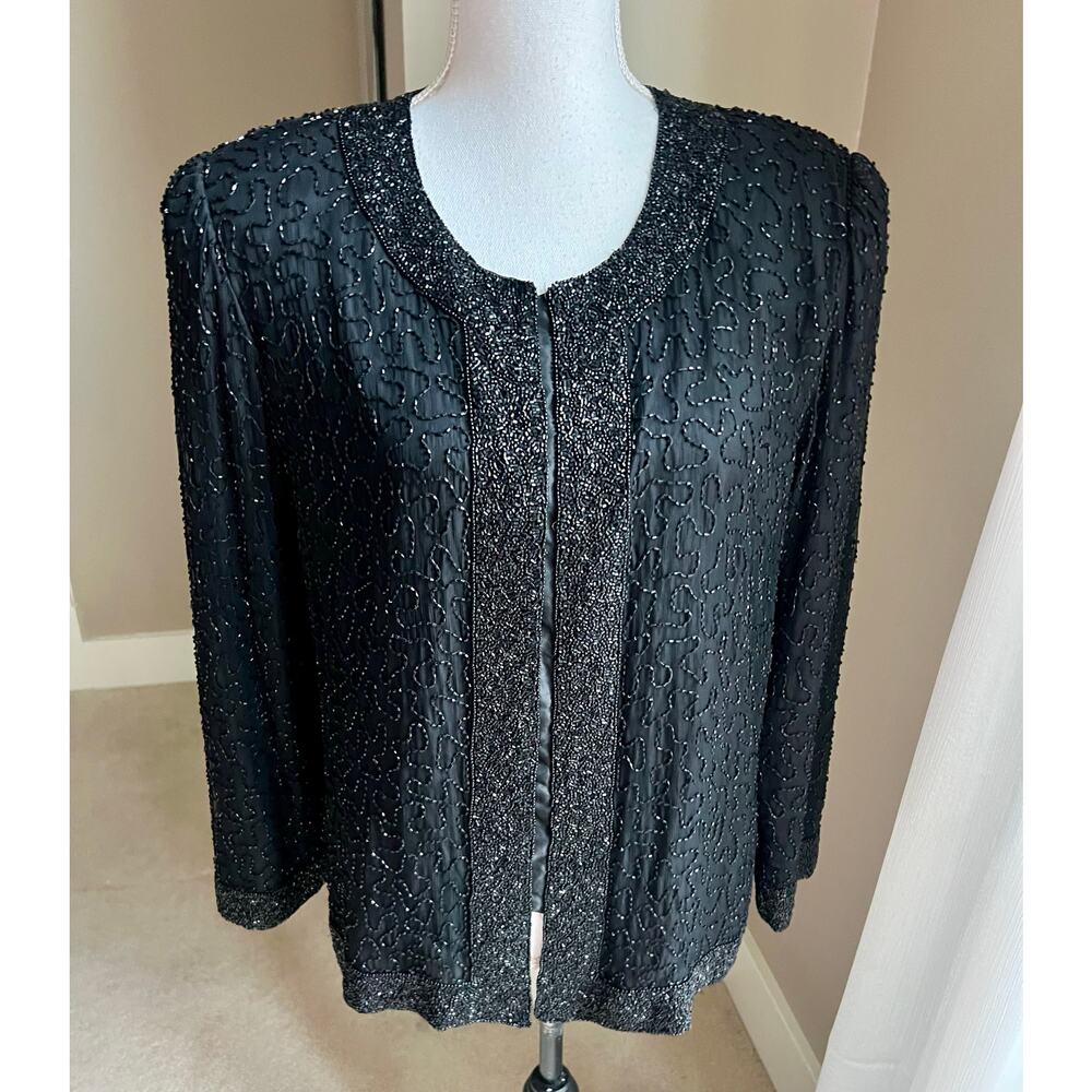 Laurence Kozar black beaded cocktail evening jacket size PM - Picture 3 of 6
